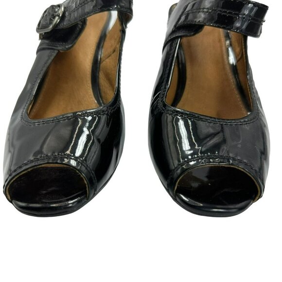 Clarks Artisan Black Patent Leather‎ Peep Toe Heels 9.5 - Picture 4 of 13